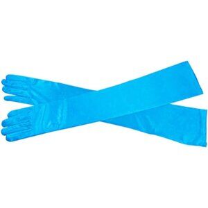 Women's Sky Blue Full Finger Elbow Spandex Satin Long Sleek Evening Gloves